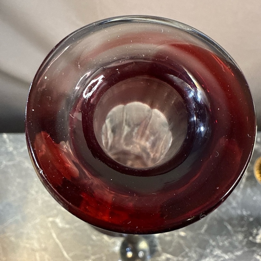 Vintage Bohemian Cranberry to Clear Cut Glass Crystal Decanter with Stopper - Picture 8 of 10